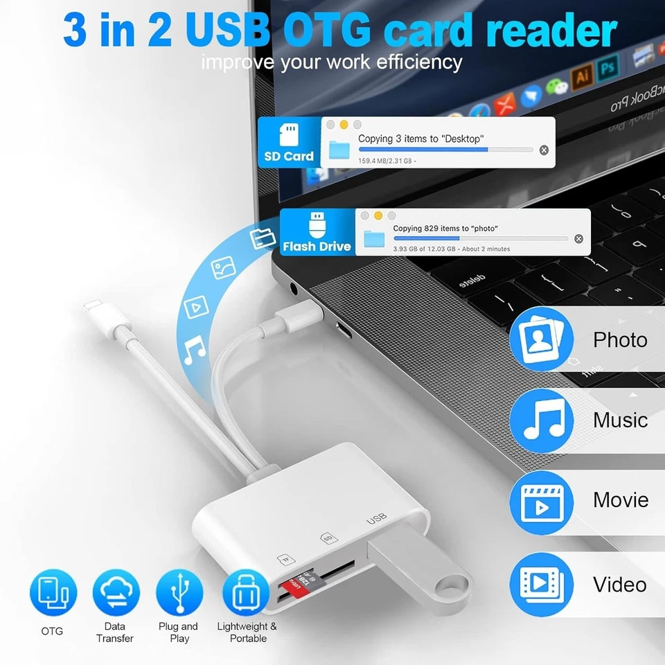 3 in 1 USB C Micro SD Kartenleser SD Karten Adapter für iPhone Laptop Tablet - Bild 4 von 4