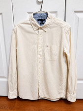 Tommy Hilfiger Classic Fit Button Down Shirt Men  s Medium Cream Ivory Long Sleev