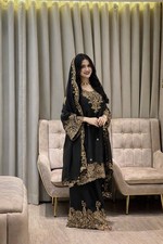 Pakistani Black-Gold Luxury Embroidered Salwar Kameez Ready To Wear Wedding Suit