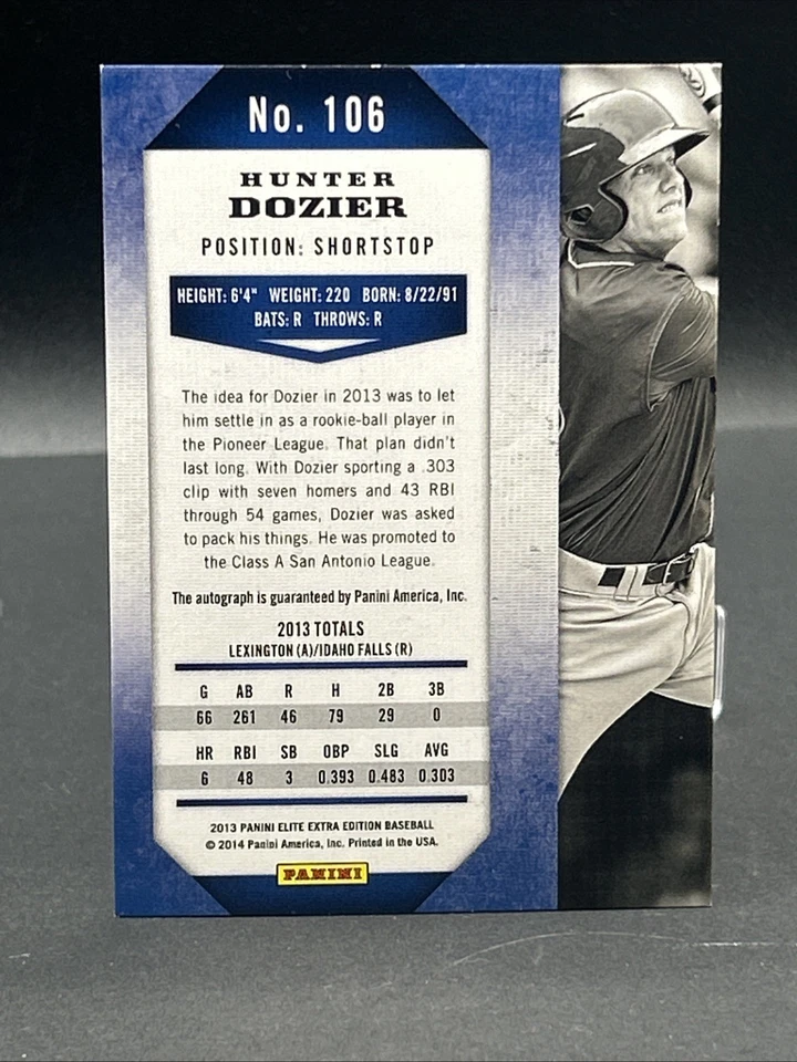 2013 Panini Elite Extra Edition Hunter Dozier #106 Status Ruby Die-Cut Auto /25 - Image 2 of 2