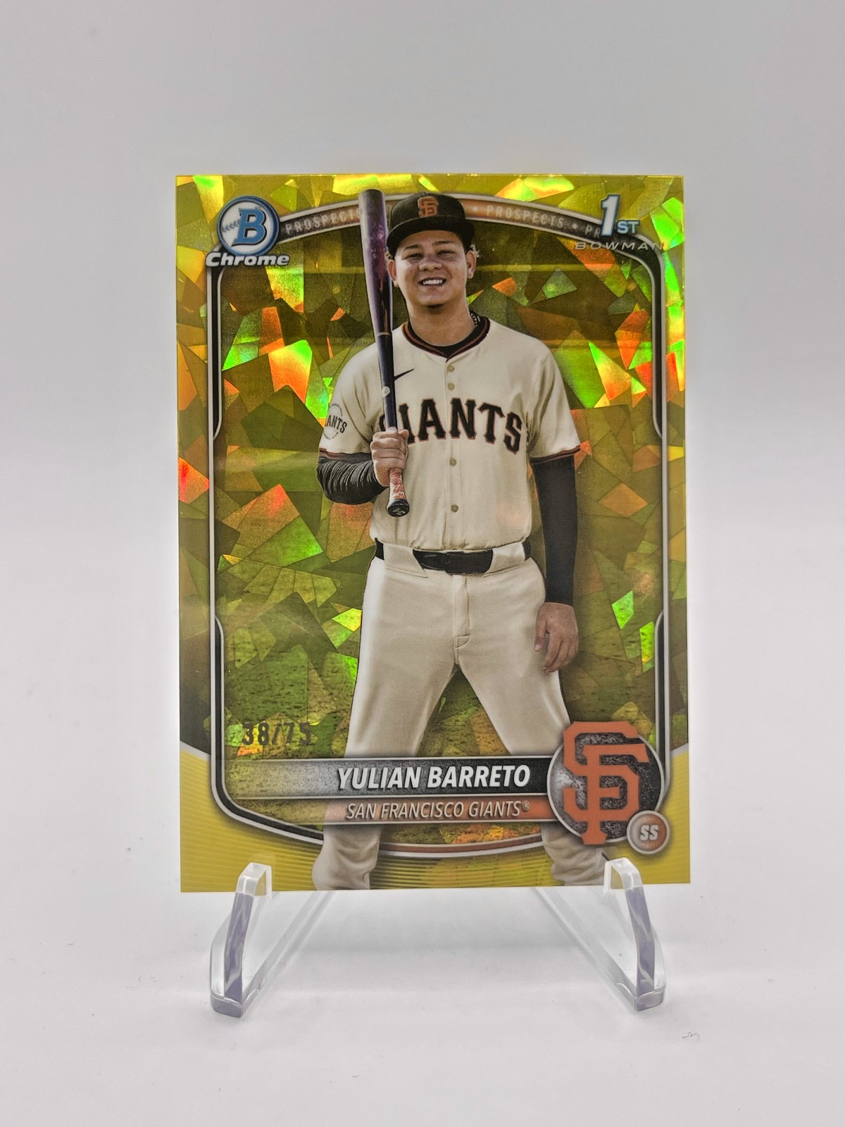 Yulian Barreto 2025 Bowman Chrome Sapphire Yellow Refractor 1st Prospect #/75