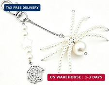 Halloween Bag Charm with Faux Pearl Spider Silver Web
