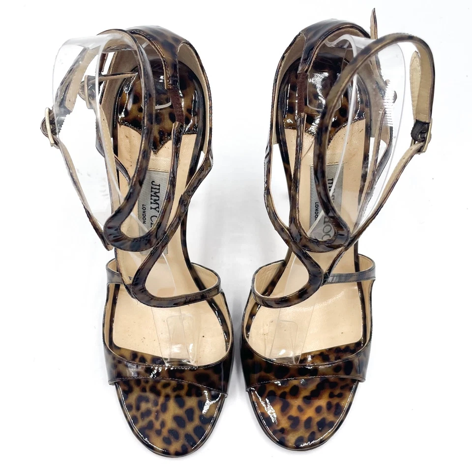 Сандалии Jimmy Choo Lance леопард с ремешками каблуки коричневый Stiletto размер 39,5 / 9,5 - Изображение 3 из 4