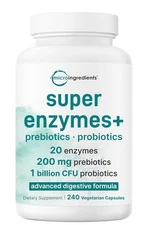 Super Enzymes with Prebiotics and Probiotics 240 Capsules Digestive Support