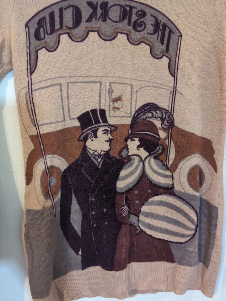 *Искусственно состаренный* винтажный свитер 80-х Jones New York 100% шерсть M тема художественных качелей - Изображение 2 из 4