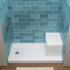 HOROW 60x32 Inch Shower Base Acrylic Single Threshold Shower Pan with Seat Drain