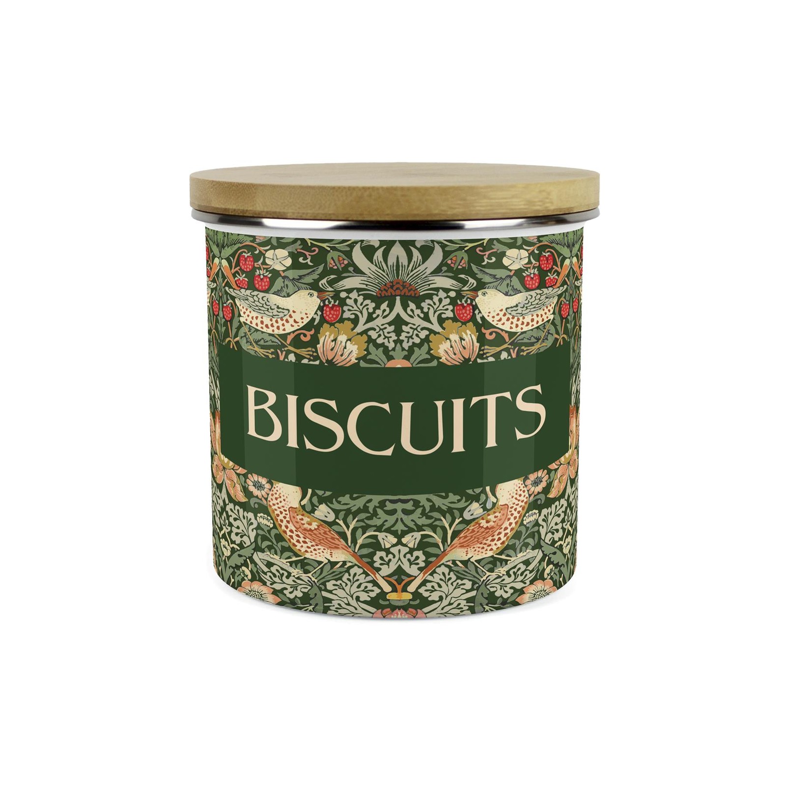 Green Strawberry Thief Small Biscuits Canister - William Morris Kitchen Storage