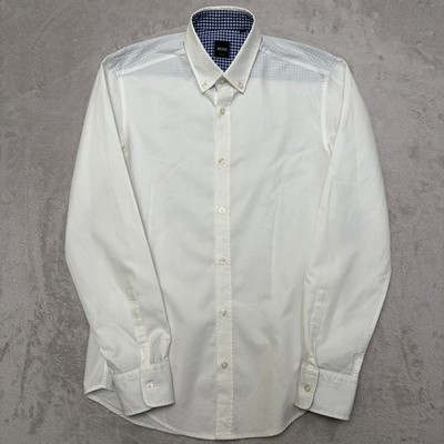 Boss Hugo Boss Ronny White Slim Fit Button Down Shirt Small gingham contrast