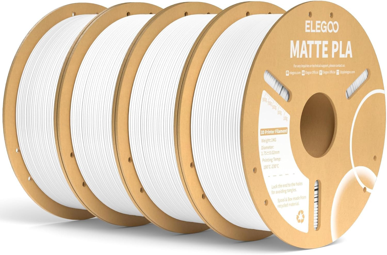 Matte PLA Filament Matte White 4KG, 1.75Mm 3D Printer Filament Bundle Dimensiona