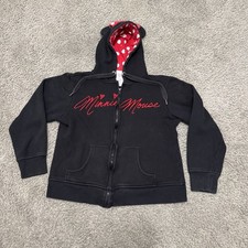 Disney Parks Minnie Mouse Hoodie Zip Up Hoodie With Mouse Ears and Bow Size L