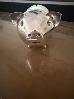 Vintage Lunt Silver Plate Piggy Bank Metal Pig Coin Bank