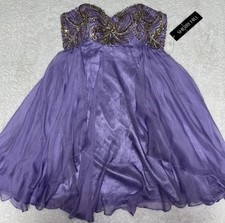 NWT Sherri Hill Lilac Purple Jeweled Fit Bead Flare Strapless Pageant Dress Sz 8