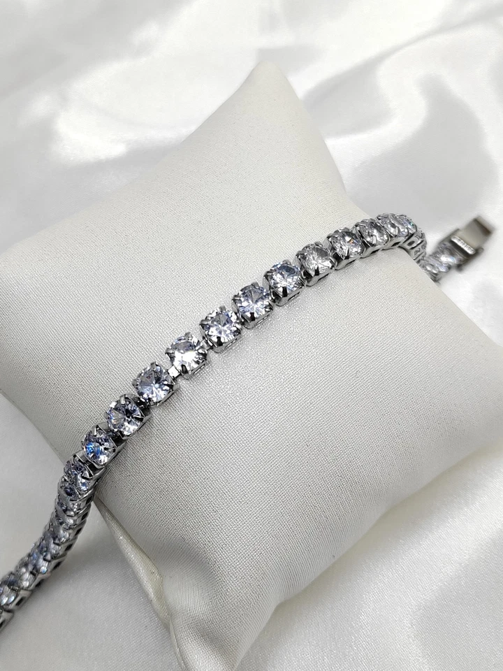 Bracelet tennis zircones et acier - Photo 1/1