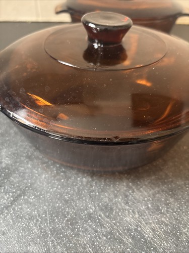 3 x Anchor Hocking 436 Fire King Amber Glass 1 Quart Baking Dish Casserole Lid - Picture 6 of 11