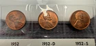 AU/UNC 1952 P-D-S Lincoln Wheat Cent Year Set