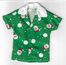 Ropa de muñeca casera-SANTAS DE NAVIDAD/CUELLO BLANCO Camisa estampada ajuste Ken Doll KC1