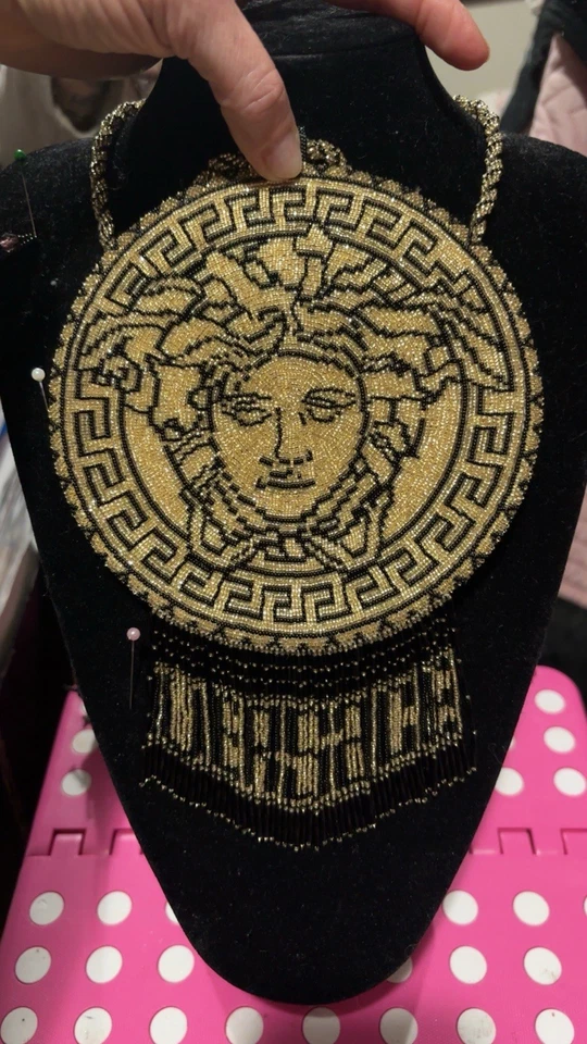 Handmade prison Versace Medallion, White leather, Versace beaded chain/fringe - Image 2 of 4