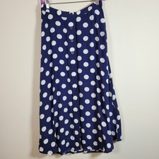 Talbots Navy Blue Polka Dot A-Line Skirt Front Buttons Sz 2 Viscose Classic