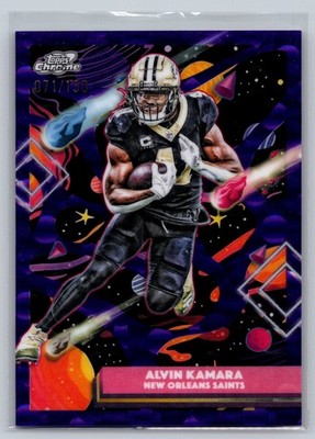 2025 Topps Chrome Cosmic #69 Alvin Kamara Purple Nebula Refractor #/150