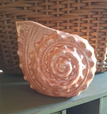 Vintage MCM Peach Sea Shell Planter Conch Nautilus Art Ceramic Pottery