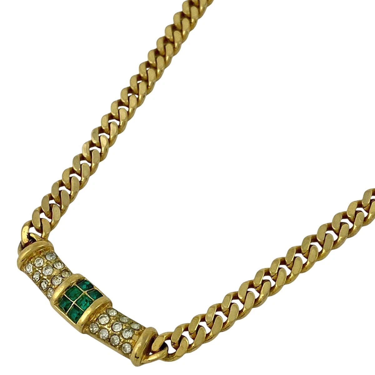 Collana Christian Dior design strass placcata oro verde donna