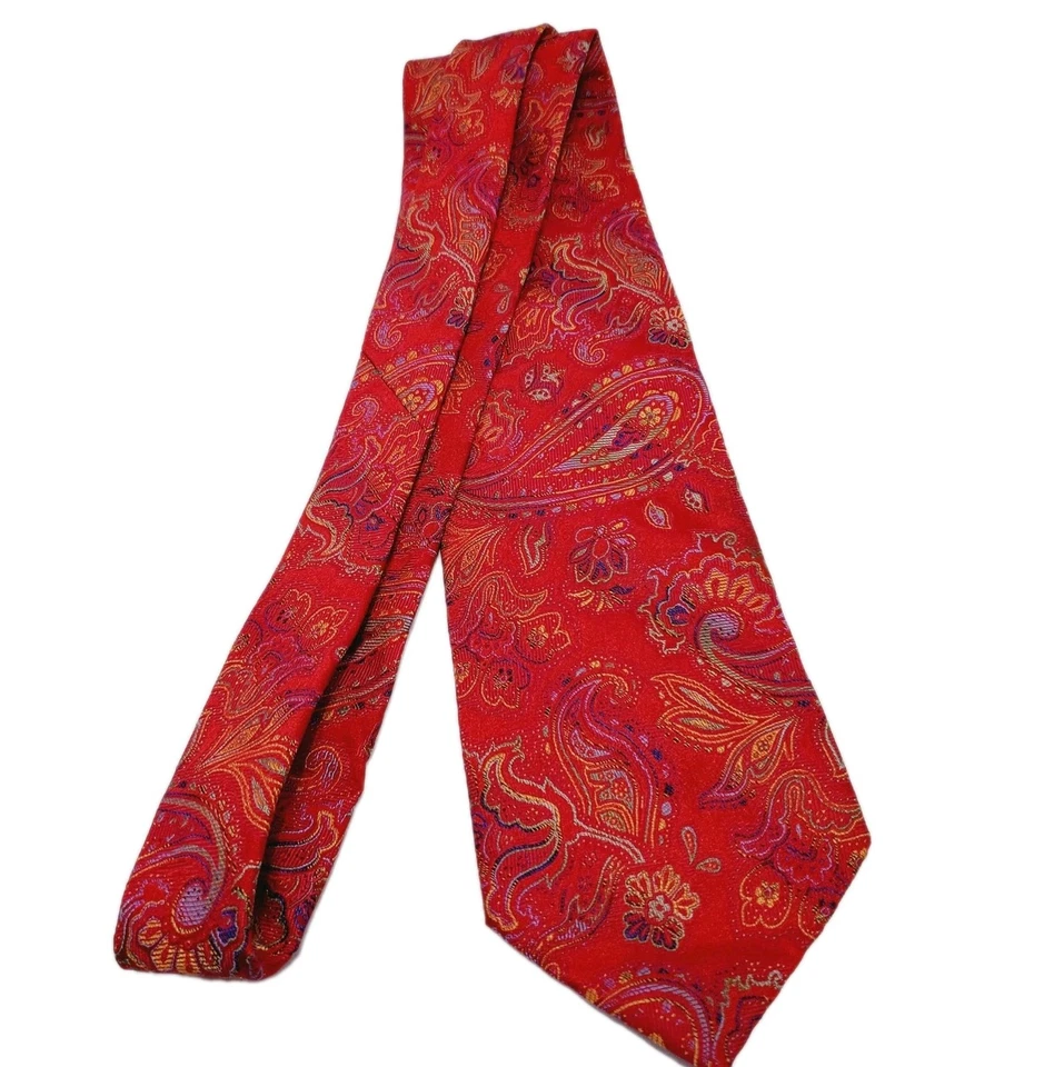 Corbata Stanley Blacker roja patrón cachemira para hombre corbata de seda jacquard Foto 2 de 4