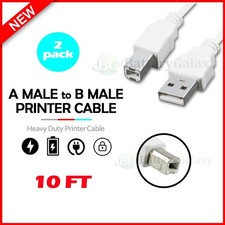 2 Pack 10FT 10FEET USB 2.0 A TO B HIGH SPEED PRINTER SCANNER CABLE CORD White