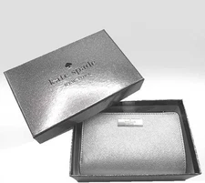 Kate Spade Kenzie Boxed Medium Compact Bifold Metallic Silver Wallet KJ021