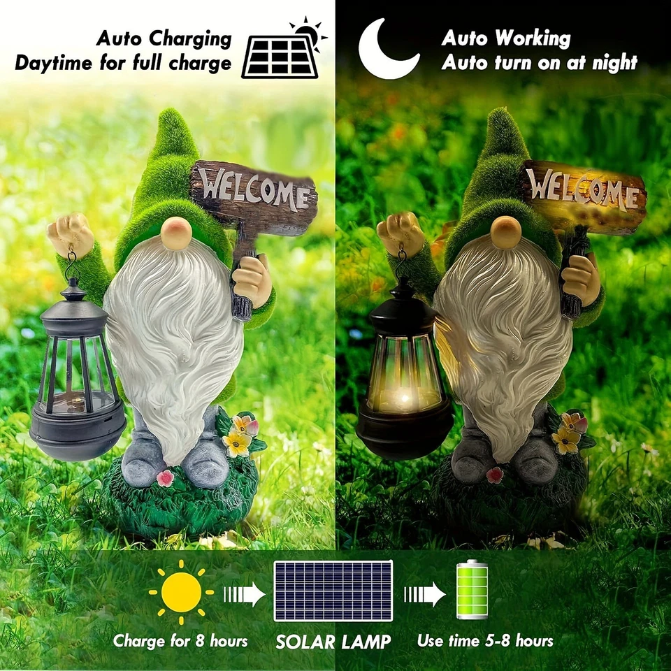 Resin Gnome Statue Outdoor Decor LED Lights Firework Solar Gnomes Gar Waterproof - Image 3 of 4