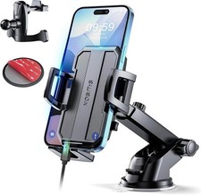 Upgraded 3-in-1 Car Phone Holder Mount Powerful Suction Black