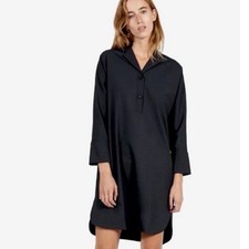 Everlane Artist Smock Wool Spandex Shirt Dress Navy Pockets Tunic M Womens