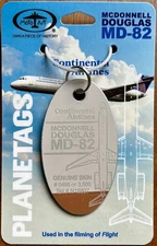 ** RARE ** PLANETAGS : ex CONTINENTAL AIRLINES MD-82 (N16807) : GREY & GOLD TAG