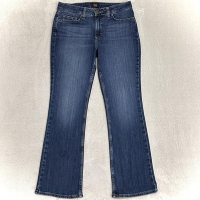 Lee Bootcut Jeans Women s 8 S/C High Rise Stretch Y2K Whiskered Blue Denim 30x28