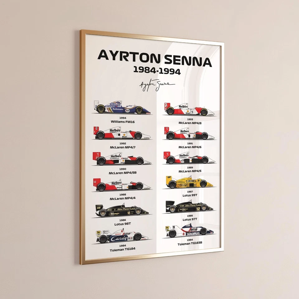 Póster Ayrton Senna F1 - Impresión clásica de arte de pared McLaren Racing para decoración del hogar Foto 2 de 3