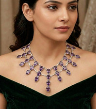 Collar de joyería de plata de ley 925 con piedras preciosas de amatista púrpura S-18"