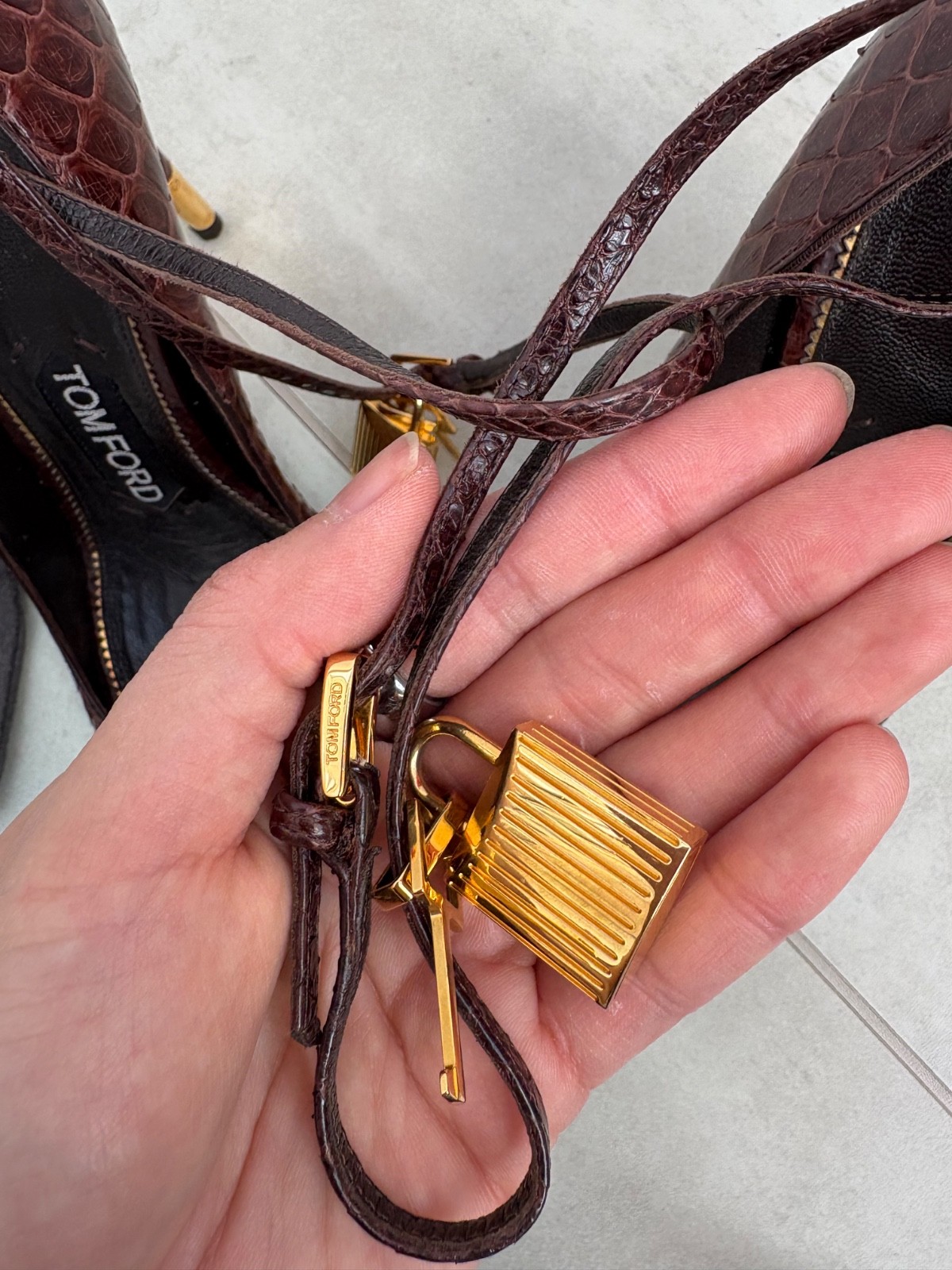 £2K RRP Tom Ford Python Leather Brown Ankle Strap… - image 5