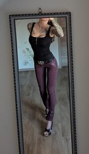 Miss Sixty Jeans skinny rot Bordeauxrot lila low-waist W23 23 glänzend coated