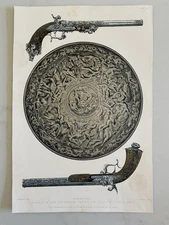 Antique Victorian Arms & Armour Print – Iron Shield by Vechte & Pistols, Paris 