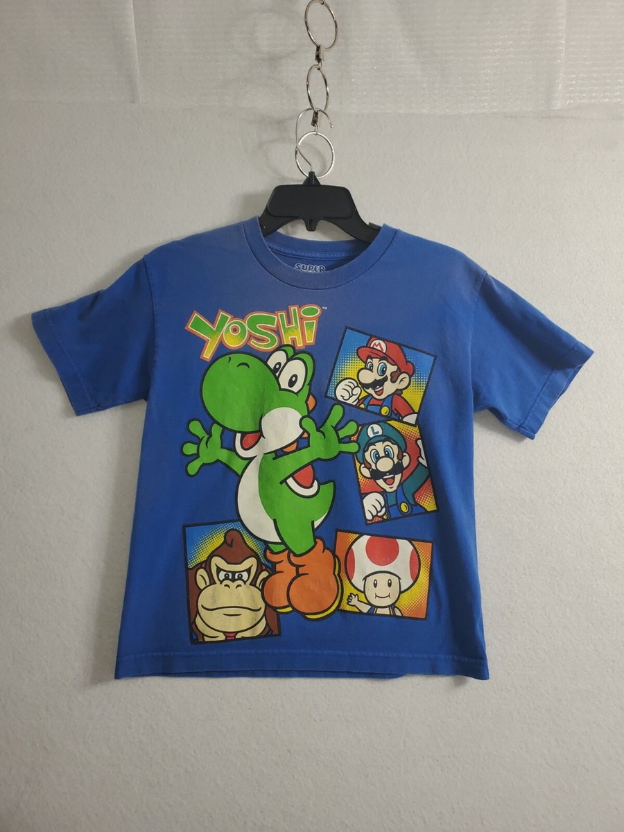 Super Mario Shirt Youth Medium Blue Yoshi Mario Toad Donkey Kong