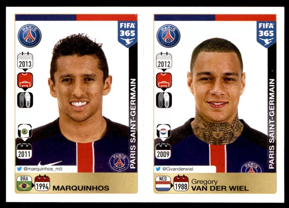 Panini FIFA 365 2016 - Marquinhos - Gregory Van der Wiel PSG No. 436 - 437