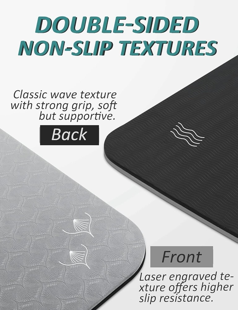 Eco-Friendly Extra Thick Yoga Mat with Carrying Strap – 1/3" or 1/4" Double-Sided Non-Slip Surface for Superior Comfort and Stability During Yoga, Pilates, or Meditation Sessions
