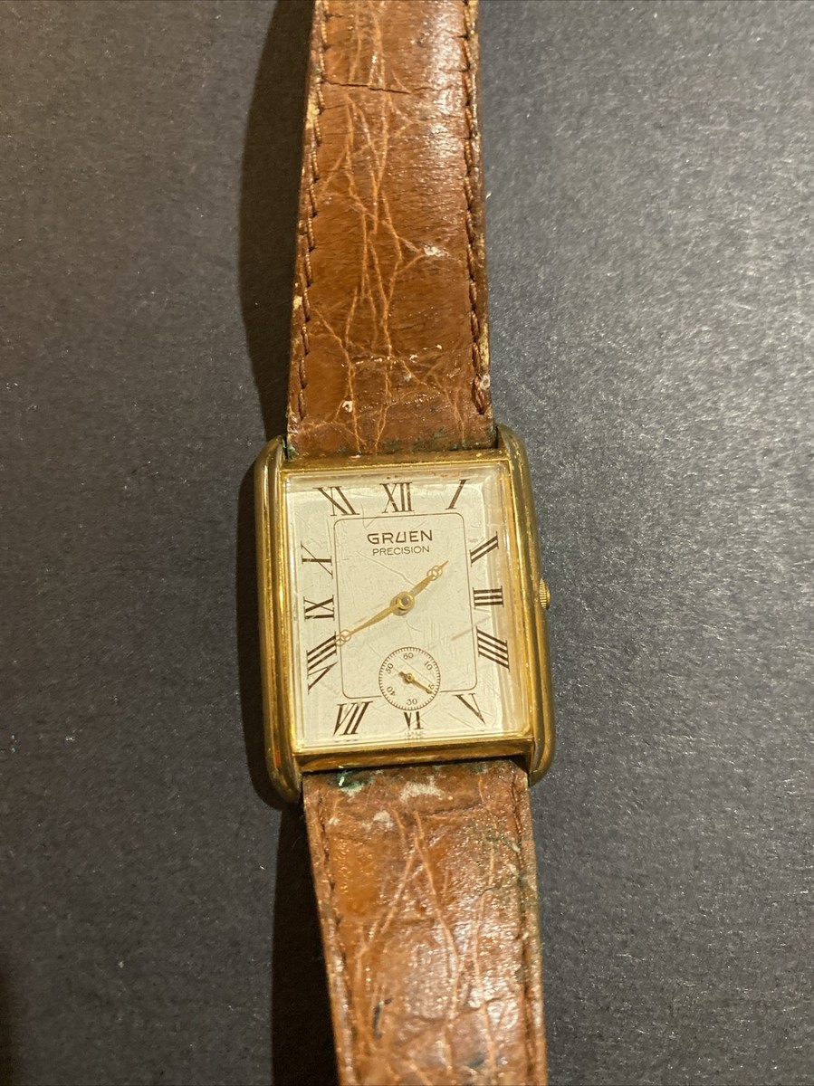 CLASSIC VINTAGE GRUEN Precision Tank GOLD TONE QUARTZ WATCH