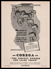 1931 Corega Cleveland Perfect Powder For False Teeth Drug Store Display Print Ad