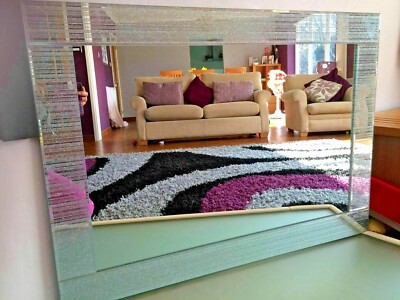 Extra großer Silber Glitzer Wand Spiegel Rahmen Wohnzimmer Schlafzimmer 60x40, 80x60cm