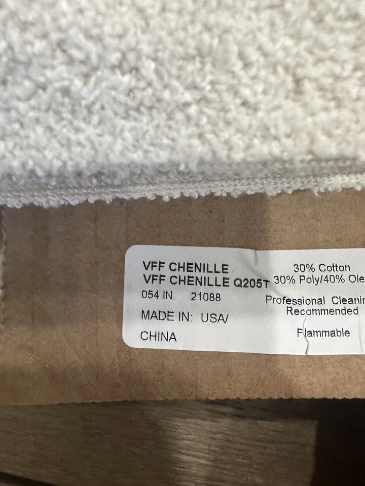 Ivory Cream Chenille Upholstery Fabric 1.75 yard remnant 54"  off white - Image 3 of 3