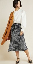 110 NWT ANTHROPOLOGIE SATIN MIDI SKIRT MAEVE BLACK WHITE Women s SIZE 4