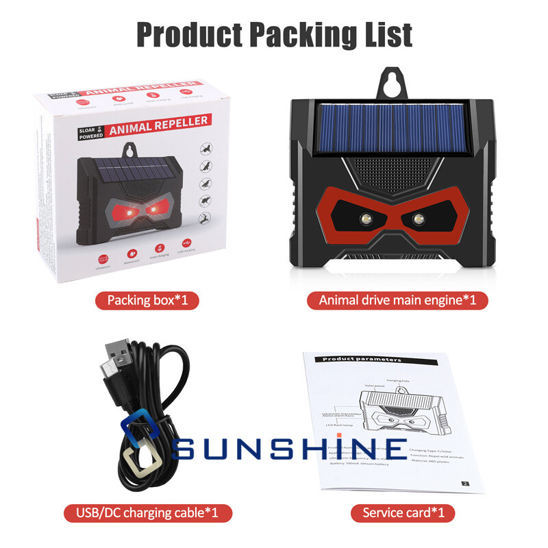 Ultrasonic Solar Animal Repellent Motion Sensor Sound LED Flashing Pest Repeller