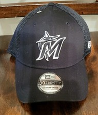 Miami Marlins New Era Black White Neo 39THIRTY Flex Hat - Medium - Large NEW NWT