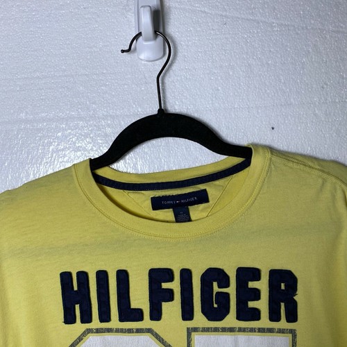 Tommy Hilfiger Men's Size Medium Yellow Big Logo Spell Out Long Sleeve Shirt - Picture 4 of 8