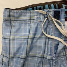 American Eagle 34 x 10" Blue Plaid Tie Front Seat Pocket Boardshorts